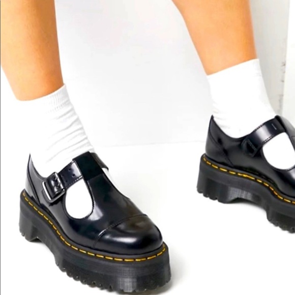 NEW DR MARTENS BETHAN BLACK LEATHERS PLATFORM SHOES - Picture 4 of 6